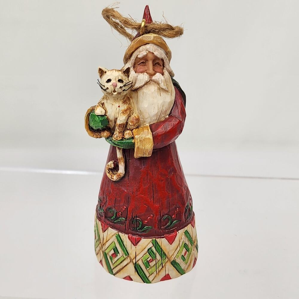 Jim Shore 2002 Heartwood Creek Santa Holding Cat Christmas Ornament 4”